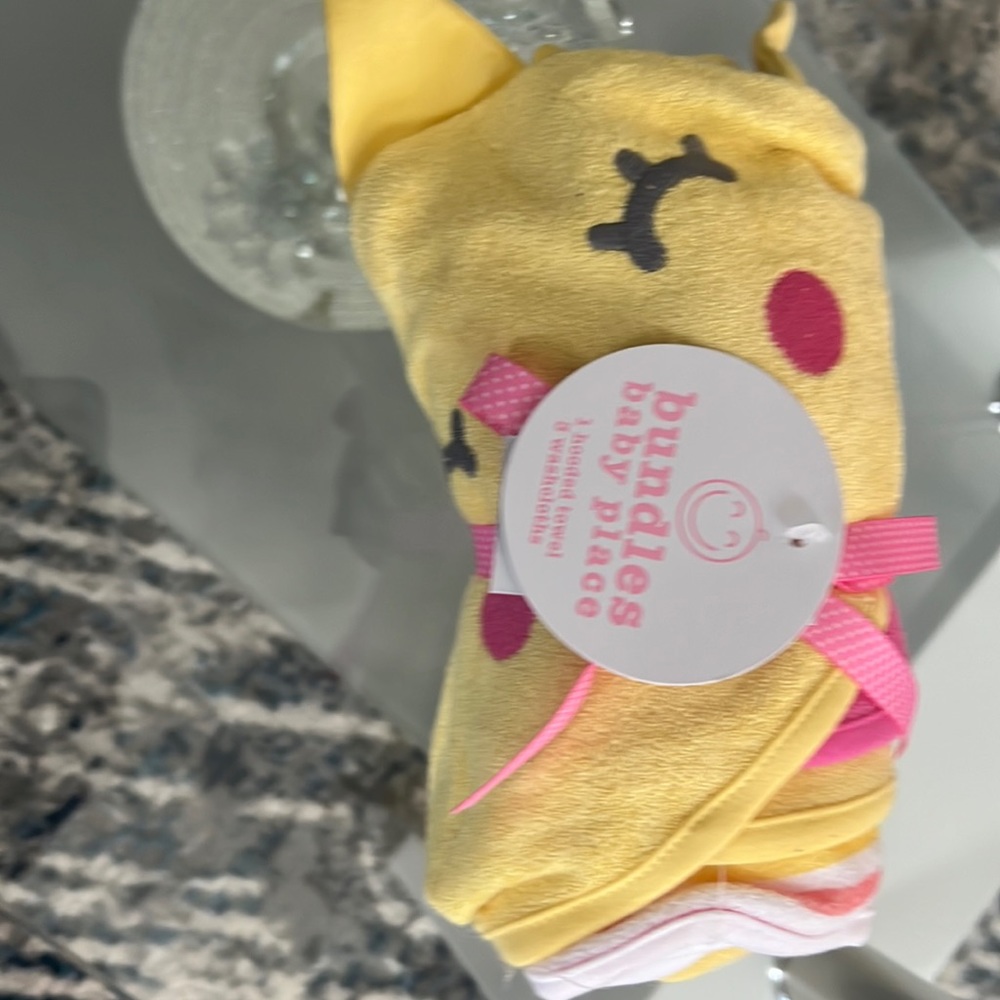 1 hooded towel and 3 washcloths for baby Girl